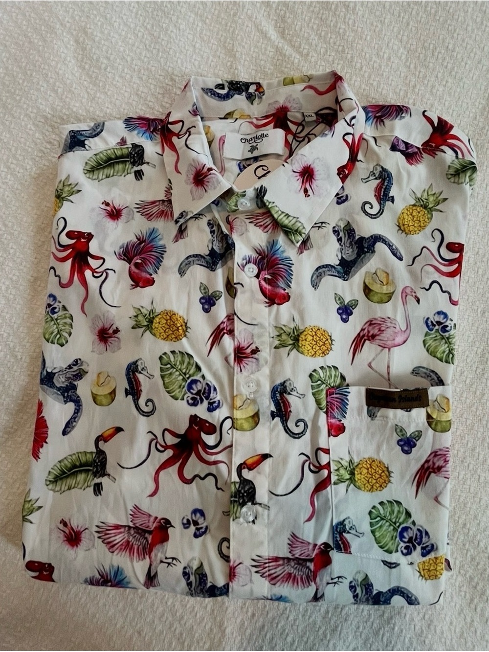Charlotte Men's WhiteTropical Print Button-Up Shirt Short Sleeve Size XXL NWT